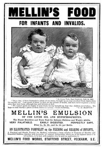 إعلان مجلة Mellins Emulsion ، مكمل غذائي يعتمد على زيت كبد سمك القد ، c1890 بواسطة غير معروف