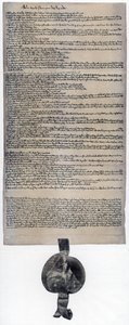 ماجنا كارتا ، ميثاق اللغة الإنجليزية صدر في الأصل عام 1215 بواسطة غير معروف