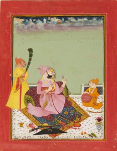 مهارا أجيت سينغ على الشرفة مع الابن والمرافق ، c1770 بواسطة غير معروف
