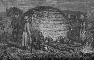 الرائد مارتر ورجاله يحرسون Cetewayo في Kraal الأصلي ، c1880 بواسطة غير معروف
