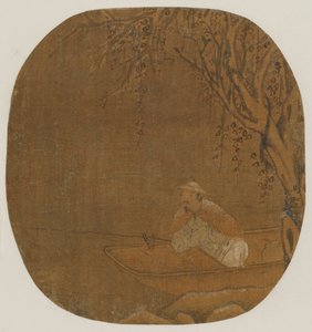 رجل يصطاد من قارب تحت شجرة ، ربما سلالة مينغ ، 1368-1644. بواسطة غير معروف
