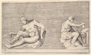 رجل مع جناح ، رجل مع إناء وكلب ، نشر كاليفورنيا. 1599-1622. بواسطة غير معروف