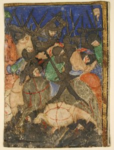 قطع مخطوطة تُظهر مشهدًا من الكتاب العبري ، ربما حياة الملك داود ، ج 1400. بواسطة غير معروف