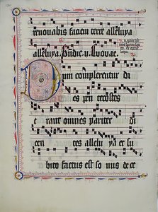 ورقة مخطوطة تحمل الحرف الأول D ، من Antiphonary ، ألماني ، الربع الثاني من القرن الخامس عشر. بواسطة غير معروف