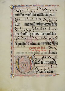 ورقة مخطوطة عليها الحرف الأول G ، من Antiphonary ، ألماني ، الربع الثاني من القرن الخامس عشر. بواسطة غير معروف