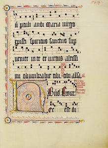 ورقة مخطوطة مكتوب عليها الأحرف الأولى H ، من Antiphonary ، ألماني ، الربع الثاني من القرن الخامس عشر. بواسطة غير معروف