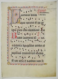 ورقة مخطوطة بالأحرف الأولى L ، من Antiphonary ، ألماني ، الربع الثاني من القرن الخامس عشر. بواسطة غير معروف
