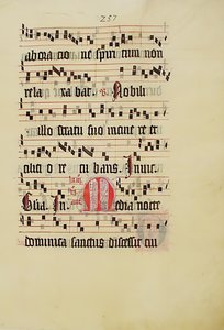 ورقة مخطوطة عليها الحرف الأول M ، من Antiphonary ، ألماني ، الربع الثاني من القرن الخامس عشر. بواسطة غير معروف