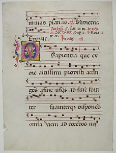 ورقة مخطوطة عليها الحرف الأول O ، من Antiphonary ، الإيطالي ، القرن الخامس عشر. بواسطة غير معروف