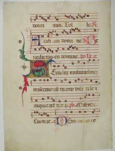 ورقة مخطوطة تحمل الحرف الأول S ، من Antiphonary ، الإيطالي ، القرن الخامس عشر. بواسطة غير معروف
