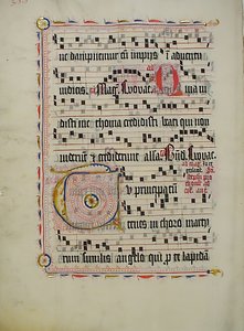 ورقة مخطوطة عليها الحرف الأول T ، من Antiphonary ، ألماني ، الربع الثاني من القرن الخامس عشر. بواسطة غير معروف