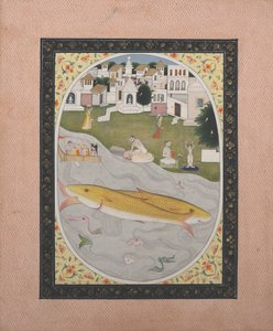 رسم مخطوط بمشهد تانتري هندوسي يصور سمكتين ، 1800-1820. بواسطة غير معروف