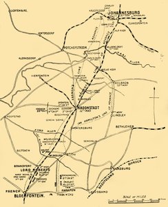 خريطة توضح خطوط التقدم من بلومفونتين إلى بريتوريا ، 1901. بواسطة غير معروف