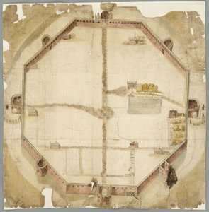 خريطة من عام 1530 توضح الجدران المخطط لها ولكن لم يتم تنفيذها مطلقًا في لاهاي بهولندا بواسطة غير معروف