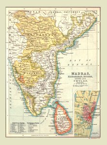 خريطة مدراس ، حيدر أباد ، ميسور ، كورج وسيلان ، 1902. بواسطة غير معروف