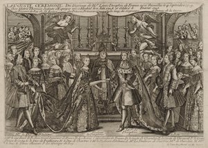 زواج لويس دوفين الفرنسي من ماري تيريز رافاييل ، إنفانتا في إسبانيا عام 1745 في فرساي ، 1745 بواسطة غير معروف