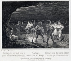 منجم الملح: عبور البحيرة القذرة ، داخل الجبل ، حوالي عام 1850 ، في دورنبرغ ، النمسا بواسطة غير معروف