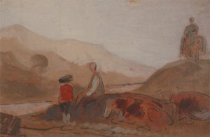 منظر جبلي مع أشكال بجانب بحيرة ، 1825 إلى 1830. بواسطة غير معروف