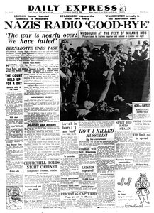 إذاعة النازيين وداعًا ، الصفحة الأولى من الديلي إكسبريس ، 1 مايو 1945 بواسطة غير معروف