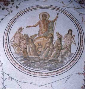 نبتون على عربته ، مع Hippocampi و Tritons (فسيفساء) بواسطة غير معروف