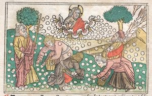 نورمبرغ الكتاب المقدس: مانا السقوط من السماء ، 1400. بواسطة غير معروف