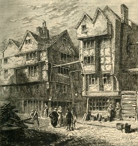 المنازل القديمة التي كانت تقف سابقًا في صف الجزارين ، حوالي 1800 ، 1881. بواسطة غير معروف