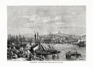 الميناء القديم ونوتردام دي لا غارد ، مرسيليا ، فرنسا ، 1879 بواسطة غير معروف
