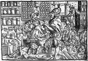 عملية على رأس رجل. من: The Wundarzney Great by Theophrastus Bombastus von Hohenheim ، 1562 بواسطة غير معروف