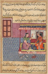 صفحة من حكايات الببغاء توتي ناما: الليلة الثانية والخمسون: زوجة الرجل التقي ... ، ج. 1560. بواسطة غير معروف