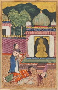 صفحة من حكايات الببغاء توتي ناما: الليلة الرابعة والثلاثون: الأميرة تكتشف ... ، ج. 1560. بواسطة غير معروف
