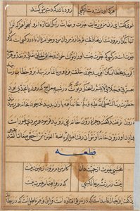 صفحة من حكايات ببغاء توتي ناما: صفحة نصية ، ج. 1560. بواسطة غير معروف