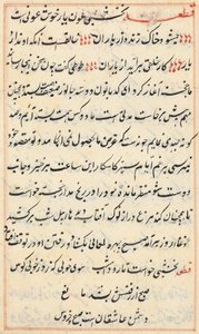 صفحة من حكايات ببغاء توتي ناما: صفحة نصية ، ج. 1560. بواسطة غير معروف