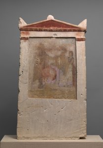 شاهدة جنائزية من الحجر الجيري مع امرأة أثناء الولادة ، أواخر القرن الرابع وأوائل القرن الثالث قبل الميلاد بواسطة غير معروف