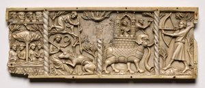 لوحة من تابوت مع مشاهد من Courtly Romances ، 1330-1350 أو أحدث. بواسطة غير معروف