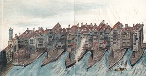 جزء من جسر لندن القديم ، c1600 بواسطة غير معروف