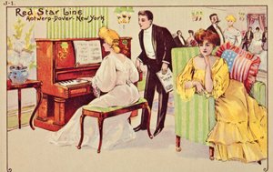 يسترخي الركاب بعد العشاء على متن نجمة حمراء ، 1907. بواسطة غير معروف