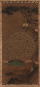 الطاووس والفاوانيا والصنوبر ، فترة إيدو ، 1615-1868. بواسطة غير معروف