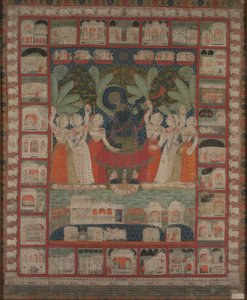جدار Pichvai معلق مع عبادة Shri Nathaji ، 1825-1850. بواسطة غير معروف