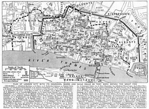 مخطط لمدينة لندن يوضح الكنائس والأجنحة وقاعات النقابات ، 1926-1927 بواسطة غير معروف