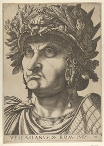 اللوحة 10: فيسباسيان ورأسه مقلوب قليلاً إلى اليسار ، من 'القياصرة الاثني عشر ... ، 1610-40. بواسطة غير معروف