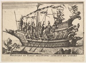 اللوحة 13: المغامرون MELEAGER والتهكم بقيادة كيوبيد ميليغرو وآخرون ، المد والجزر Argonotes condotti ... ، 1664. بواسطة غير معروف