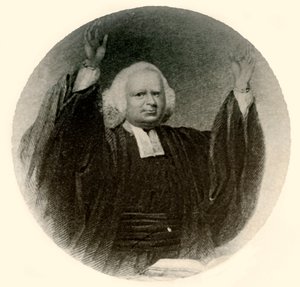 صورة القس جورج وايتفيلد مرتدية الرداء والباروكة في نيو إنجلاند ، c1750 ، 1937. بواسطة غير معروف
