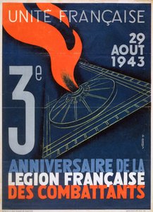 ملصق للذكرى الثالثة لتأسيس الفيلق الفرنسي للقتال 1943