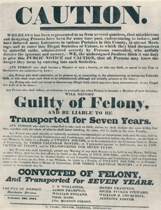 الملصقات التي تحذر أولئك المذنبين بقسم غير قانوني كانت عرضة للترحيل ، 1834 ، 1934. بواسطة غير معروف