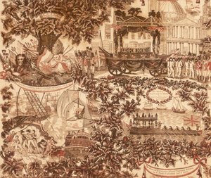 لوحة من الكتان المطبوع تصور موكب جنازة اللورد فيسكونت نيلسون ، 1806 بواسطة غير معروف