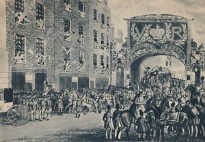 مدخل الملكة فيكتورياس إلى المدينة في طريقها إلى جيلدهول ، 9 نوفمبر 1837 ، 1948. بواسطة غير معروف