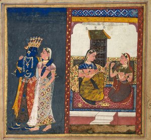رادها وكريشنا احتضان ، ورقة من غيتا جوفيندا ، ج. 1650. بواسطة غير معروف