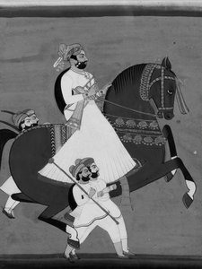 رجا على ظهور الخيل برفقة المرافقين المفضلين له ، أواخر القرن التاسع عشر وأوائل القرن العشرين. بواسطة غير معروف