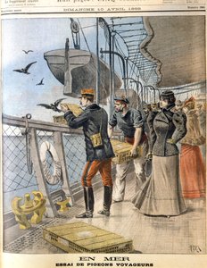 الإفراج عن الحمام الزاجل للجيش الفرنسي على متن السفينة La Bretagne عبر المحيط الأطلسي ، 1898 بواسطة غير معروف