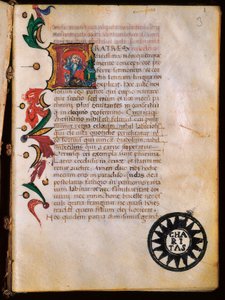 تمثيل القديس جيروم (347-420) ، صفحة مزخرفة مأخوذة من "Opuscola theologica". بواسطة غير معروف